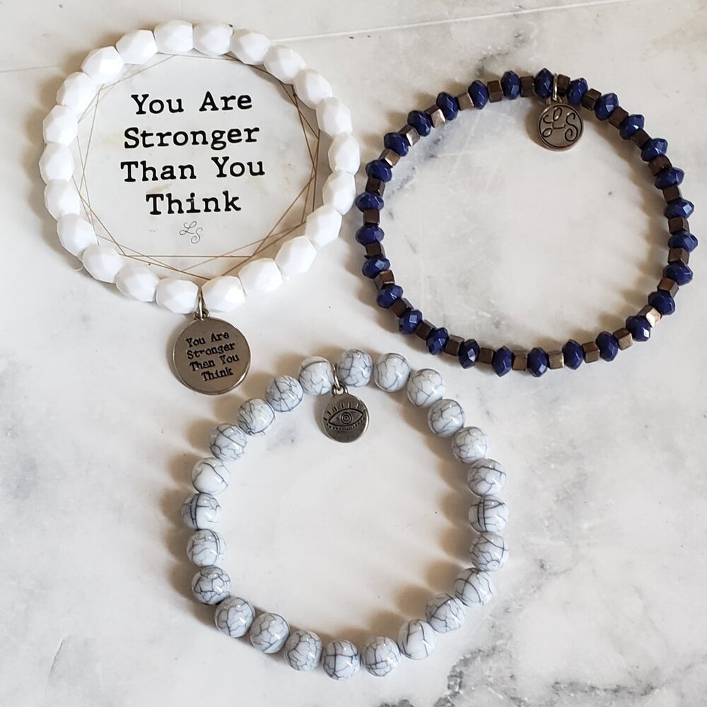 You Are Stronger Than You Think White Bead Stack Bracelets Inspirational Gift